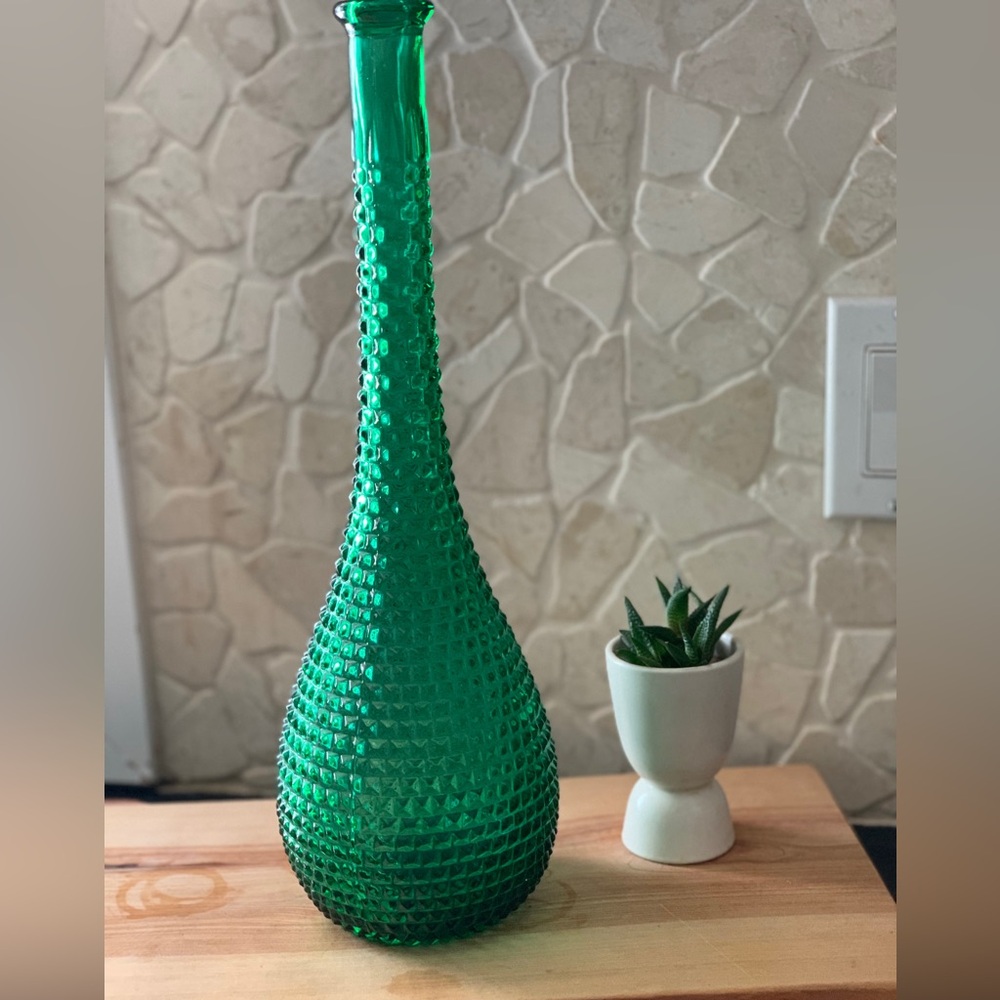ROSSINI EMPOLI | Tall Green Textured Vase / Decanter